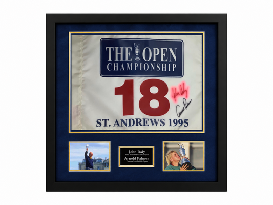 Arnold 'The King' Palmer & John 'The Wild Thing' Daly signed 1995 British Open St Andrews flag!